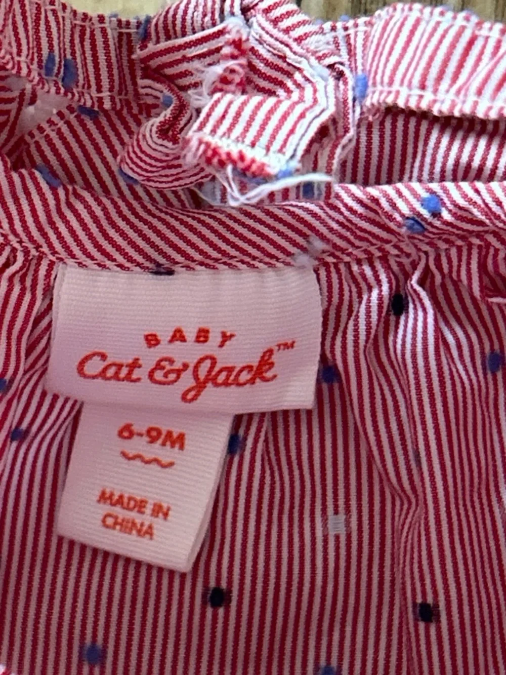 Cat & Jack red stripe & blue dot baby romper with ruffles size 6-9 months